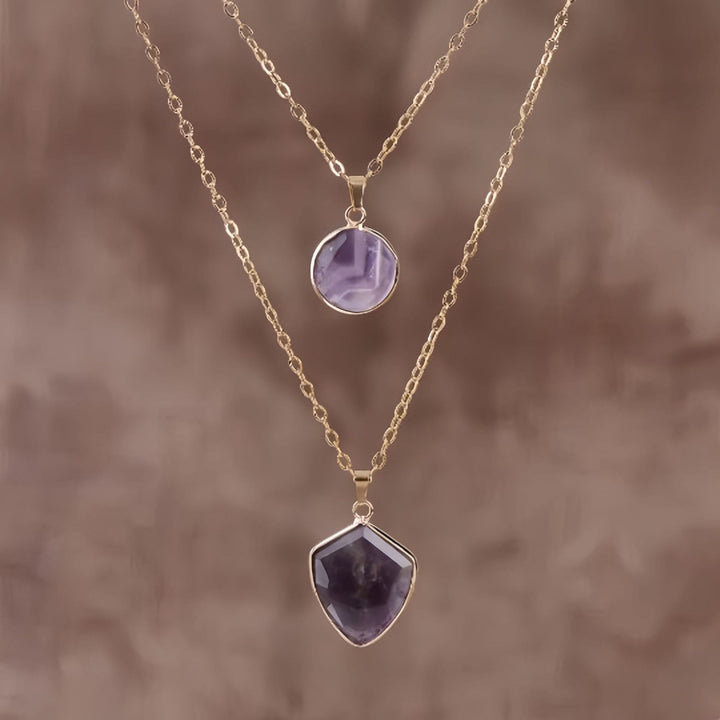 Collar con colgante de doble cadena de piedra natural Olivenorma