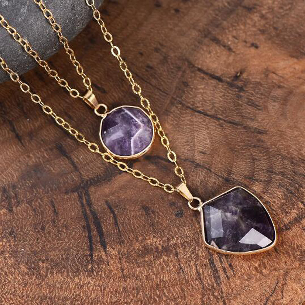 Collar con colgante de doble cadena de piedra natural Olivenorma