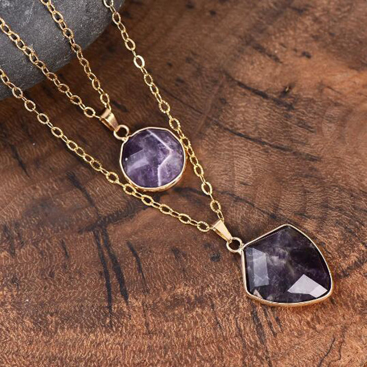Collar con colgante de doble cadena de piedra natural Olivenorma