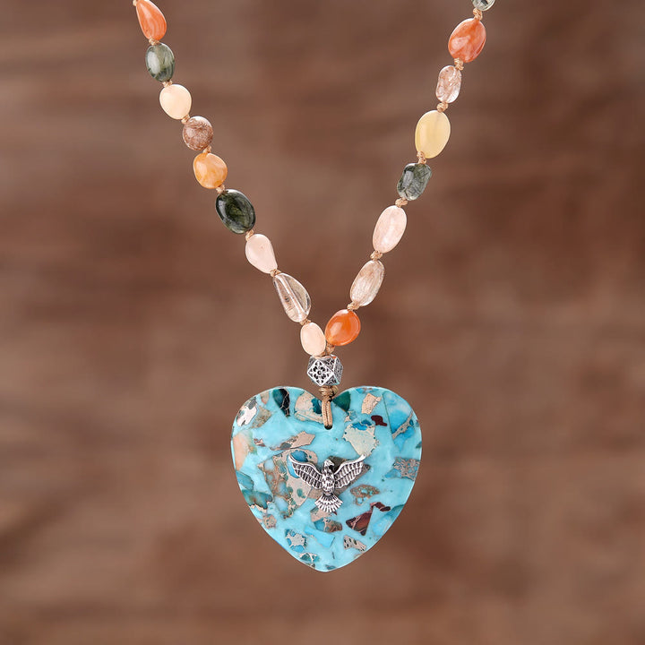 Collar de cuentas de cuarzo rutilado con colgante de amazonita natural de Olivenorma