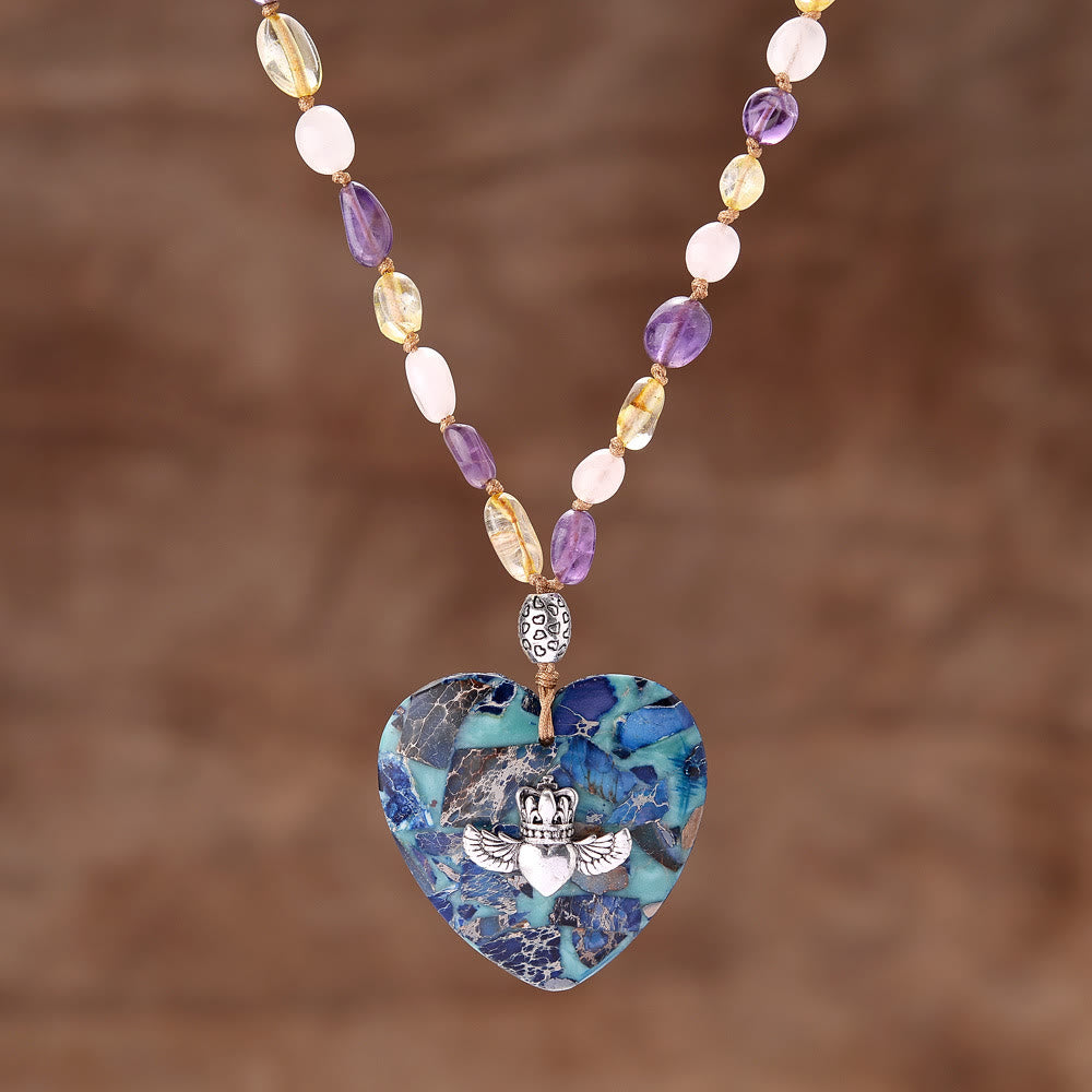 Collar de cuentas de cuarzo rutilado con colgante de amazonita natural de Olivenorma