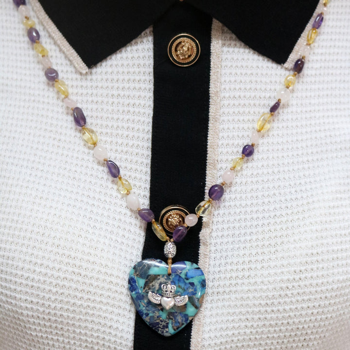 Collar de cuentas de cuarzo rutilado con colgante de amazonita natural de Olivenorma