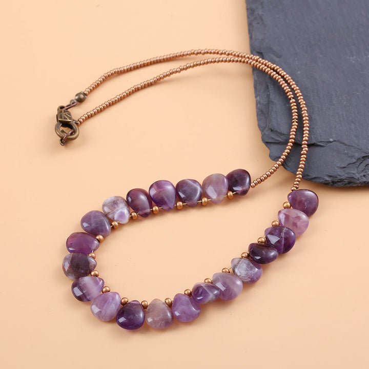 Collar con colgante de corazón de cuentas de amatista y cuarzo rosa de Olivenorma