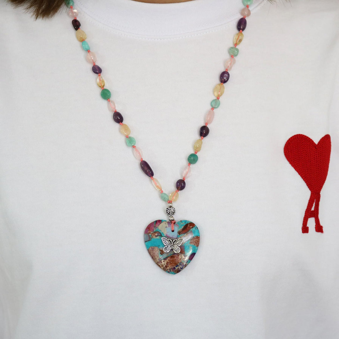 Collar de cuentas de amatista, amazonita, citrino y cuarzo rosa de Olivenorma