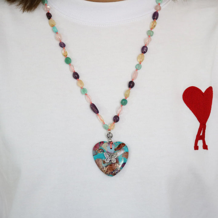 Collar de cuentas de amatista, amazonita, citrino y cuarzo rosa de Olivenorma