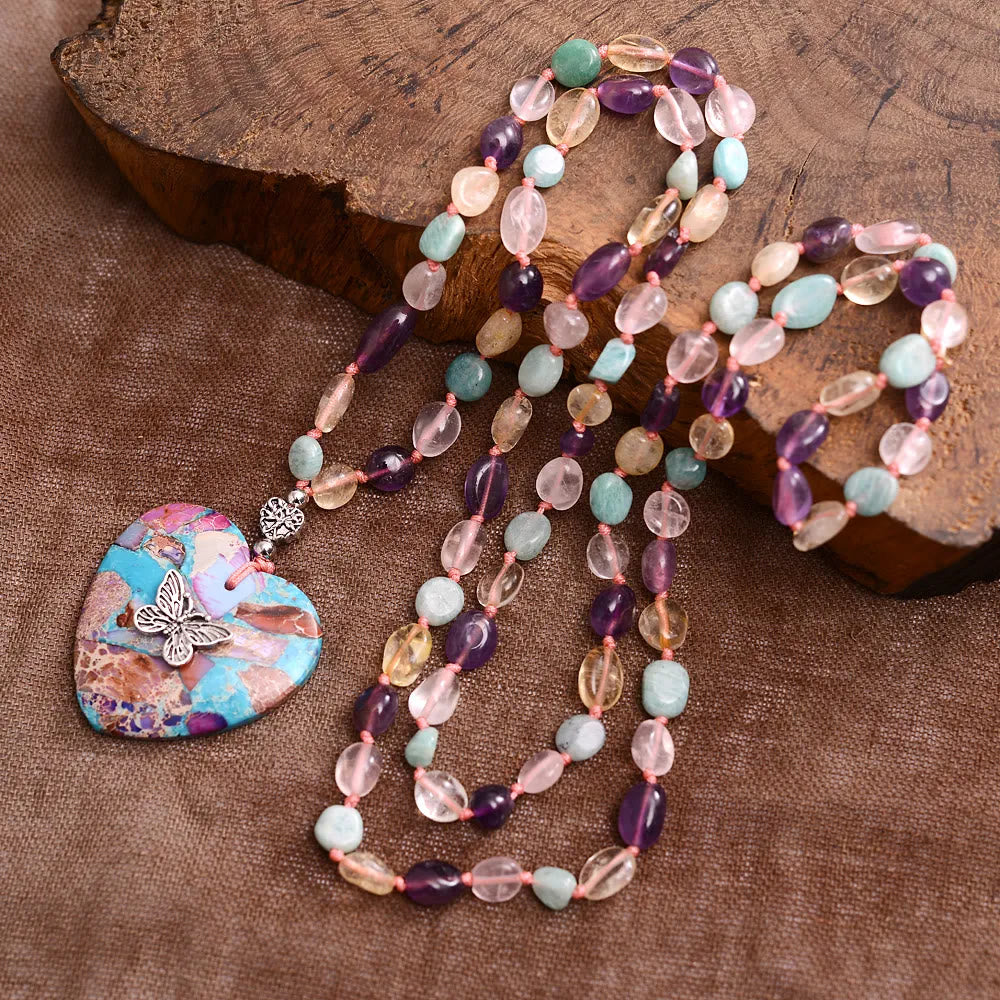 Collar de cuentas de amatista, amazonita, citrino y cuarzo rosa de Olivenorma