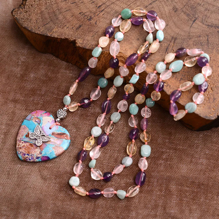 Collar de cuentas de amatista, amazonita, citrino y cuarzo rosa de Olivenorma
