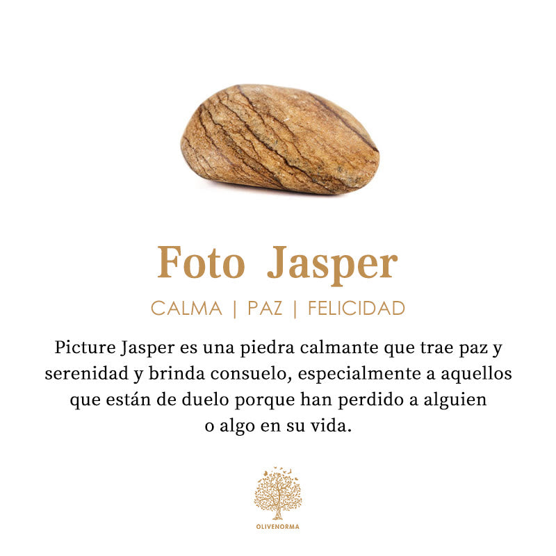 Pulsera de calma y paz con jaspe pictórico de Olivenorma