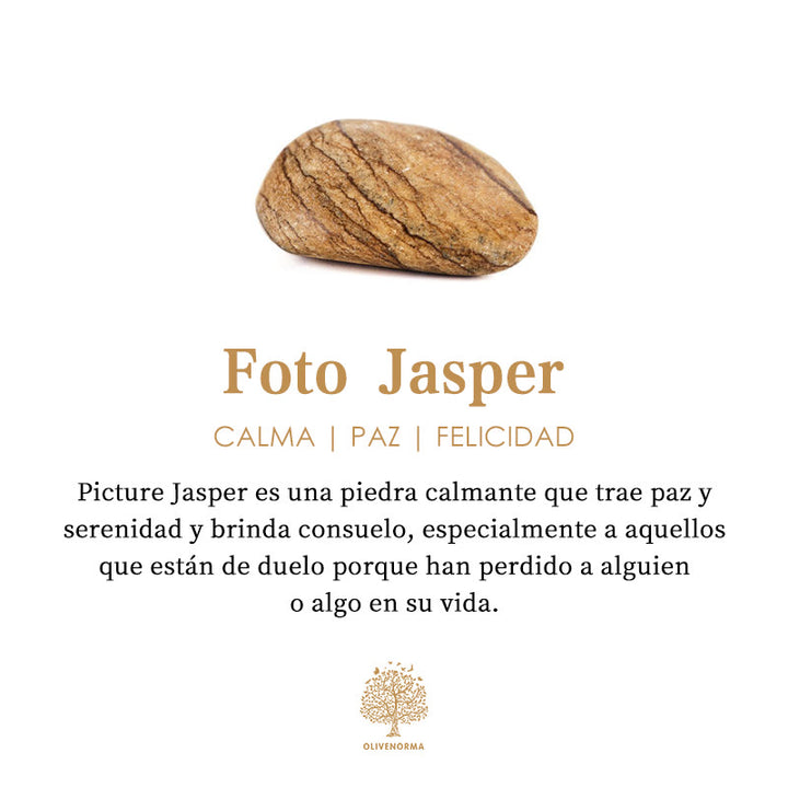 Pulsera de calma y paz con jaspe pictórico de Olivenorma