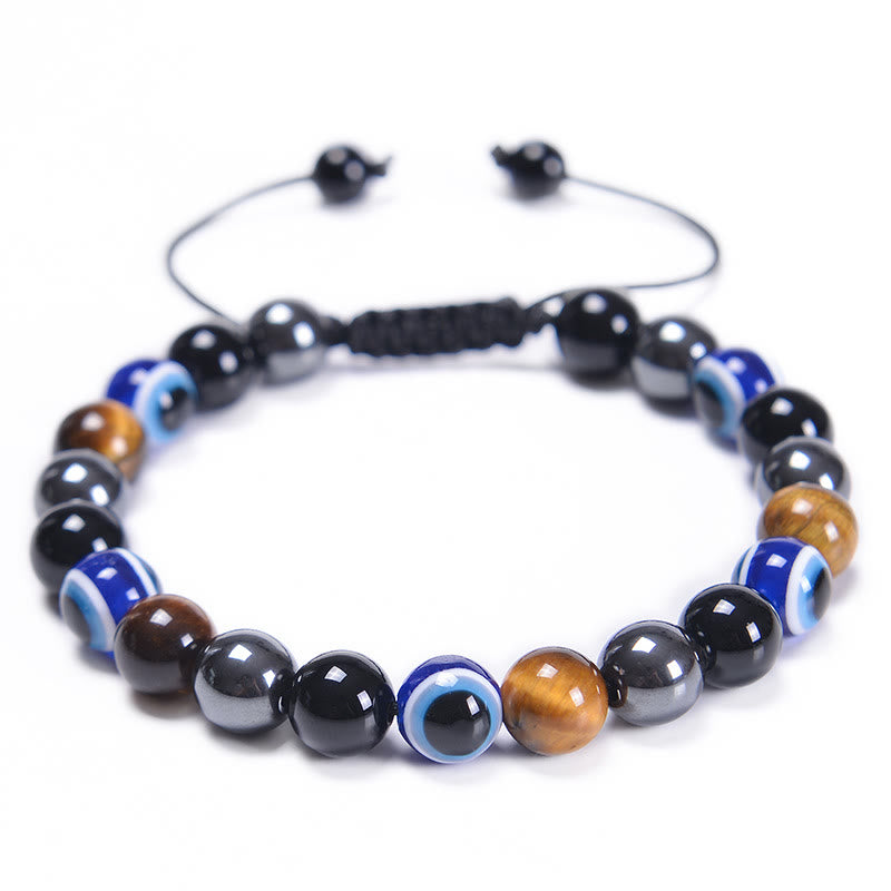 Pulsera de obsidiana, hematita, azul y rojo, ojo de tigre, Olivenorma