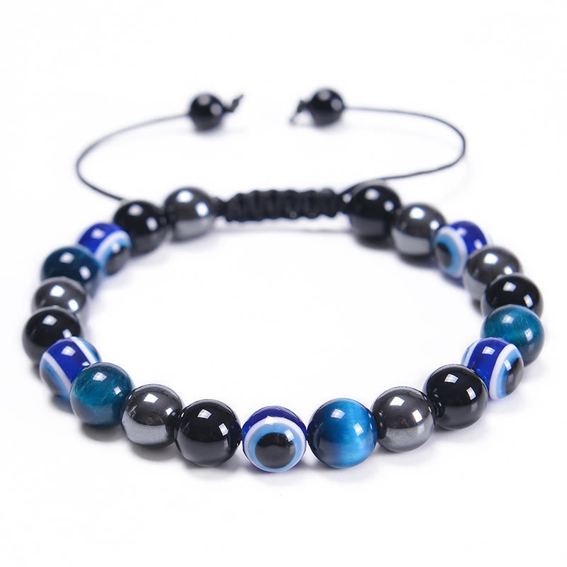 Pulsera de obsidiana, hematita, azul y rojo, ojo de tigre, Olivenorma