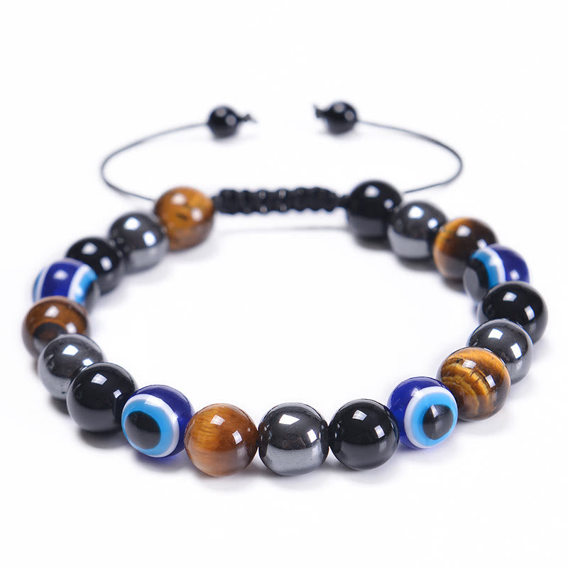 Pulsera de obsidiana, hematita, azul y rojo, ojo de tigre, Olivenorma