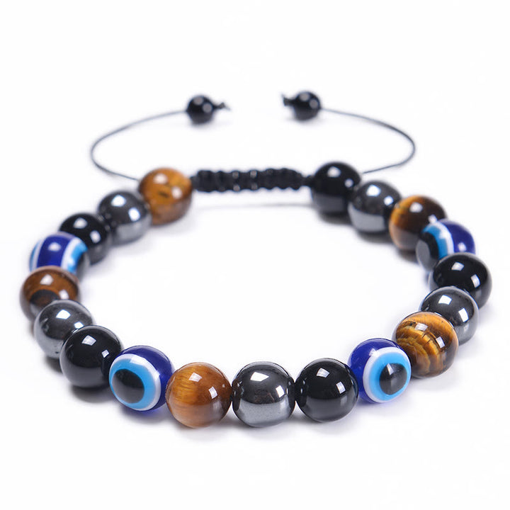 Pulsera de obsidiana, hematita, azul y rojo, ojo de tigre, Olivenorma
