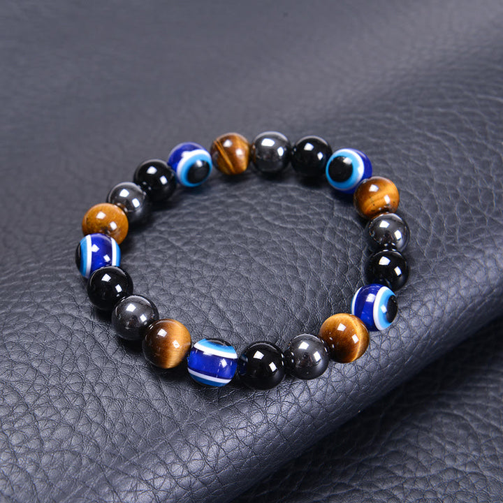Pulsera de obsidiana, hematita, azul y rojo, ojo de tigre, Olivenorma