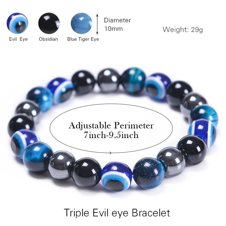 Pulsera de obsidiana, hematita, azul y rojo, ojo de tigre, Olivenorma