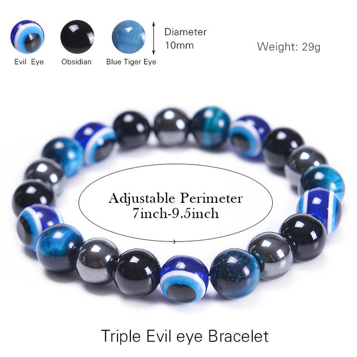 Pulsera de obsidiana, hematita, azul y rojo, ojo de tigre, Olivenorma