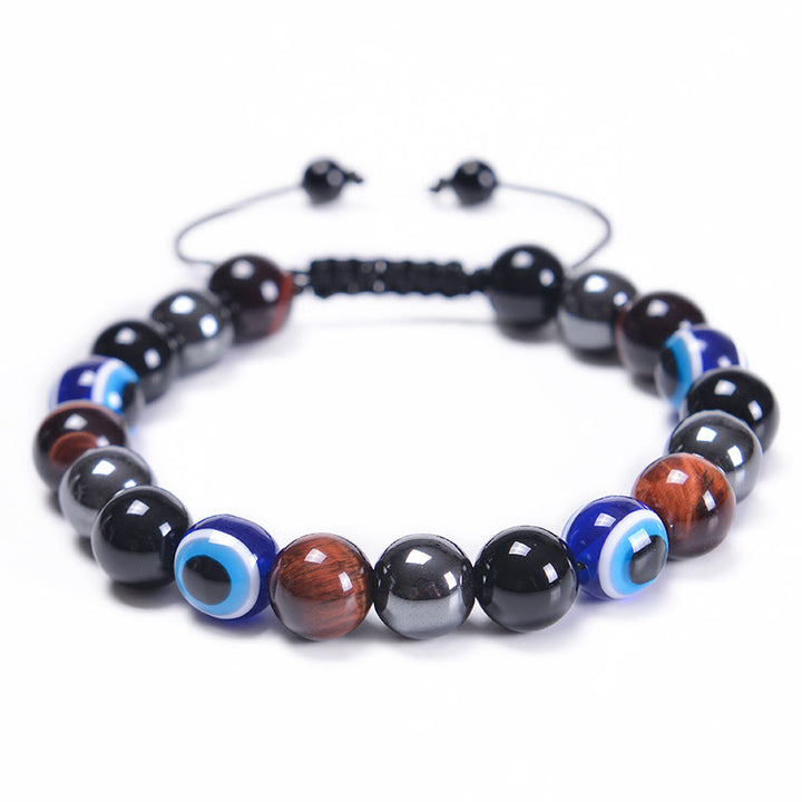 Pulsera de obsidiana, hematita, azul y rojo, ojo de tigre, Olivenorma