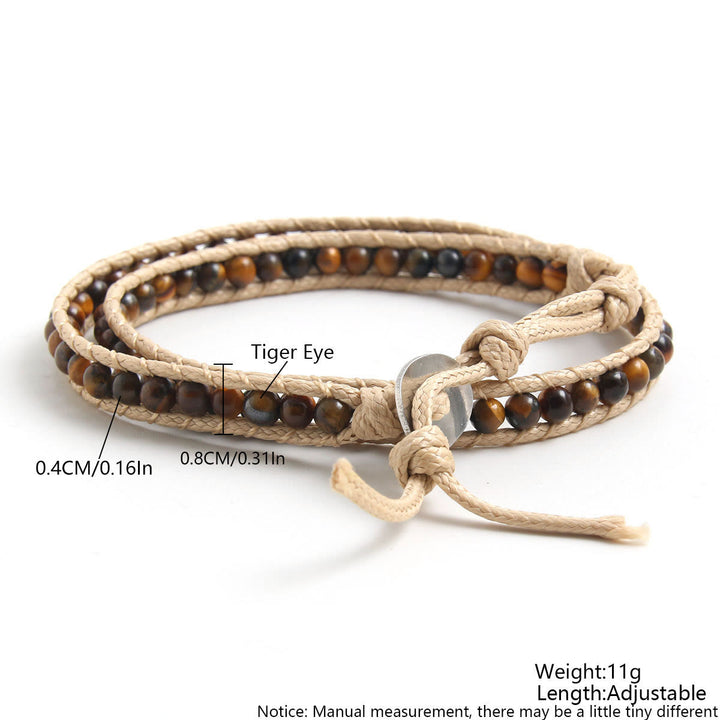 Pulsera trenzada de cuero con cuentas de piedra natural Olivenorma