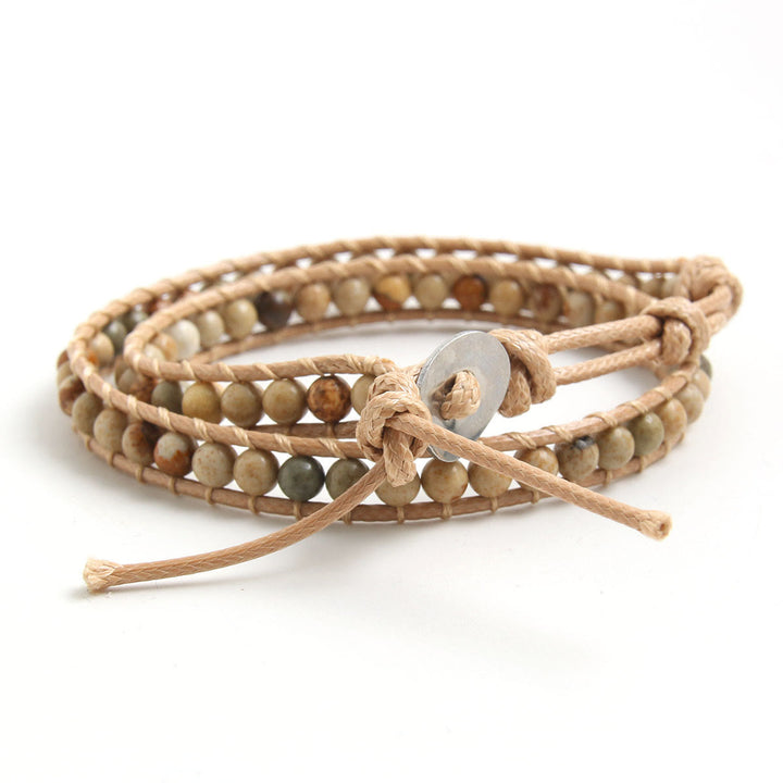 Pulsera trenzada de cuero con cuentas de piedra natural Olivenorma