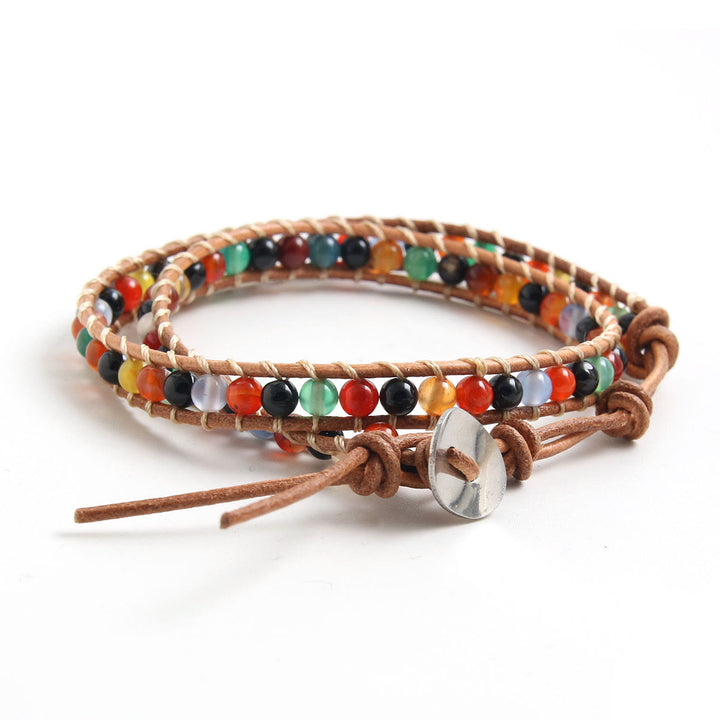 Pulsera trenzada de cuero con cuentas de piedra natural Olivenorma