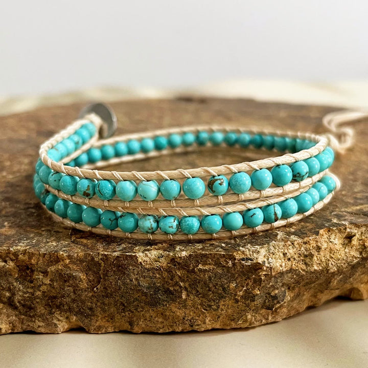 Pulsera trenzada de cuero con cuentas de piedra natural Olivenorma