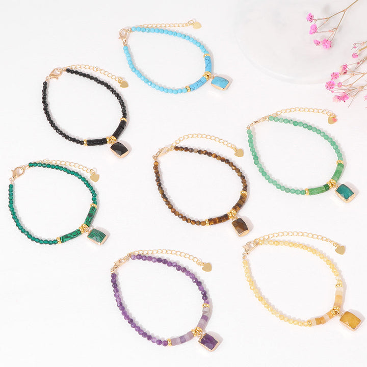 Pulsera con colgante cuadrado de cuentas de piedra natural de 3 mm de Olivenorma