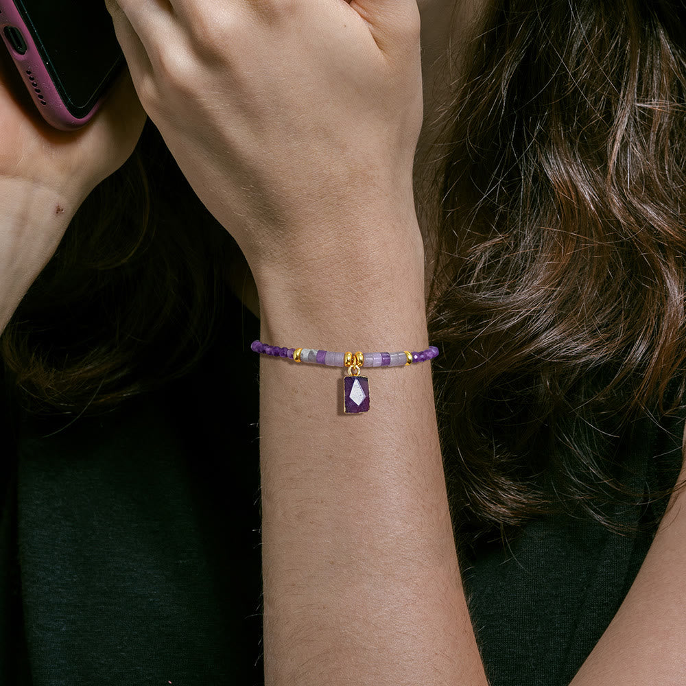 Pulsera con colgante cuadrado de cuentas de piedra natural de 3 mm de Olivenorma