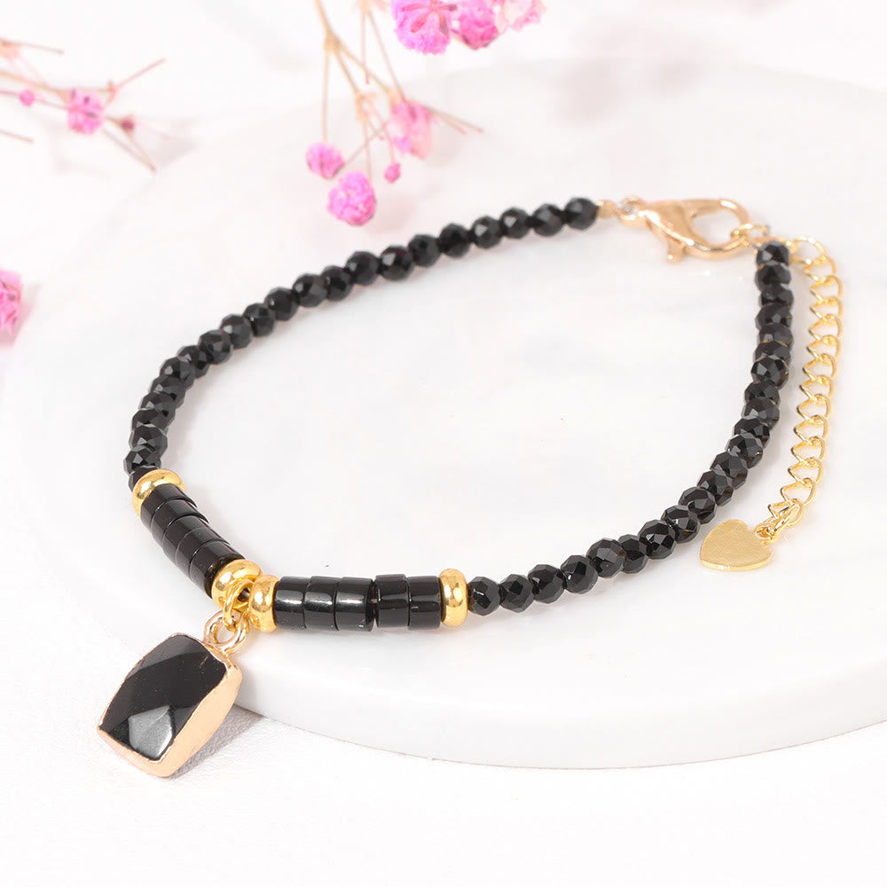 Pulsera con colgante cuadrado de cuentas de piedra natural de 3 mm de Olivenorma