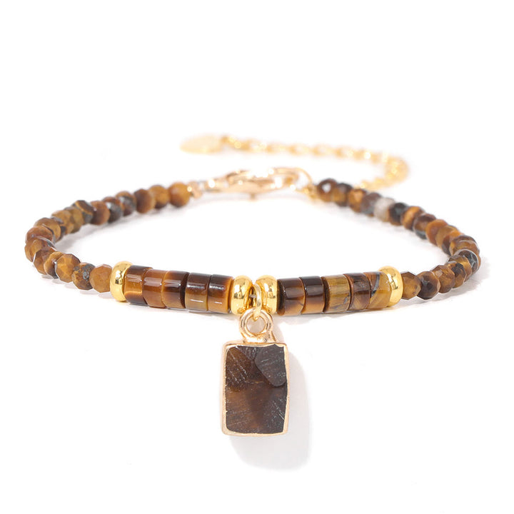 Pulsera con colgante cuadrado de cuentas de piedra natural de 3 mm de Olivenorma