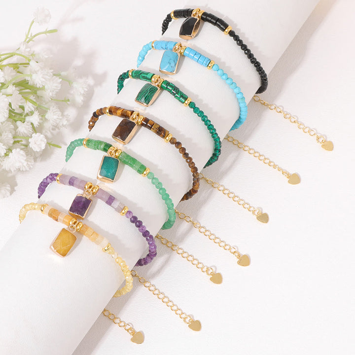 Pulsera con colgante cuadrado de cuentas de piedra natural de 3 mm de Olivenorma