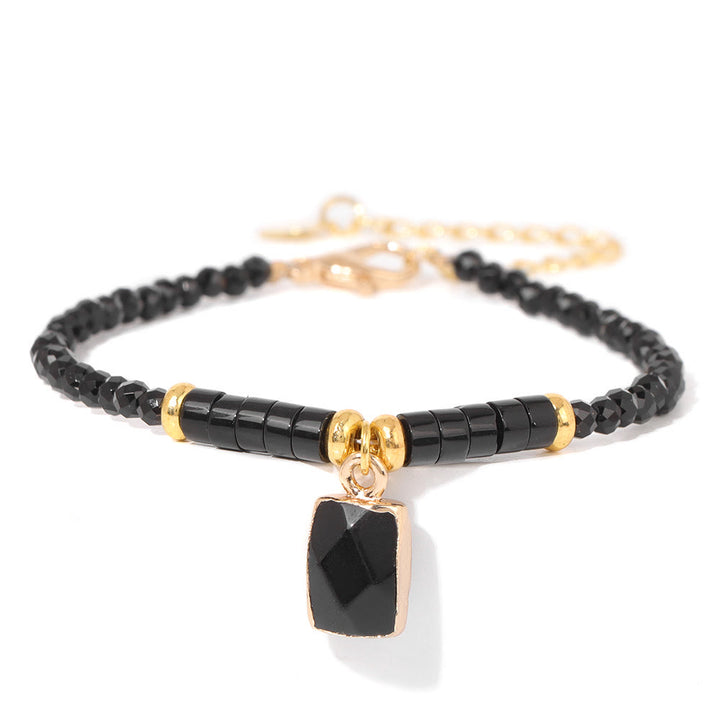 Pulsera con colgante cuadrado de cuentas de piedra natural de 3 mm de Olivenorma