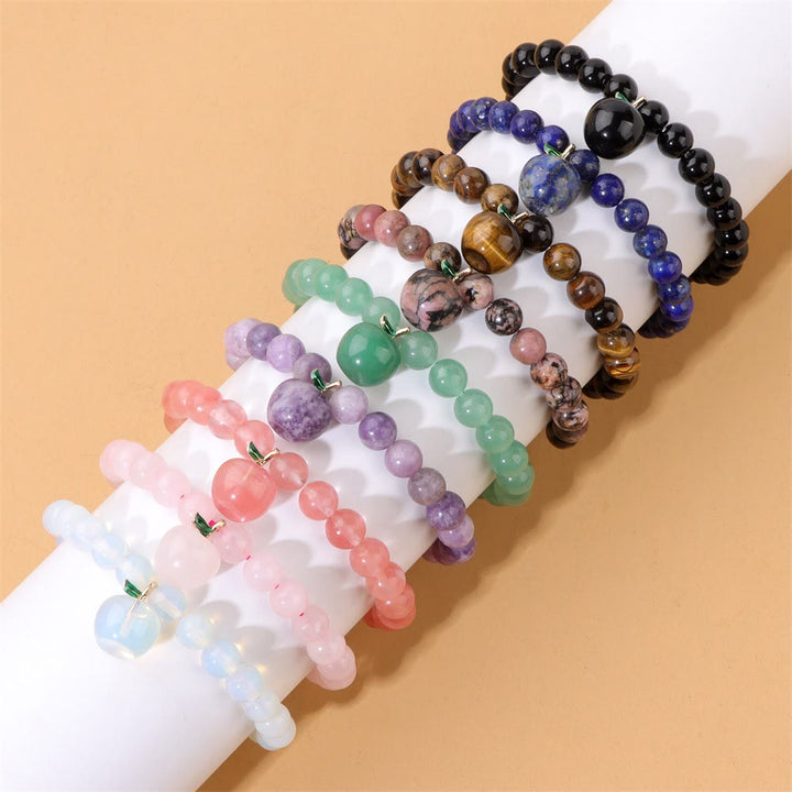Pulsera Olivenorma con colgante de manzana y cuentas de piedra natural de 8 mm