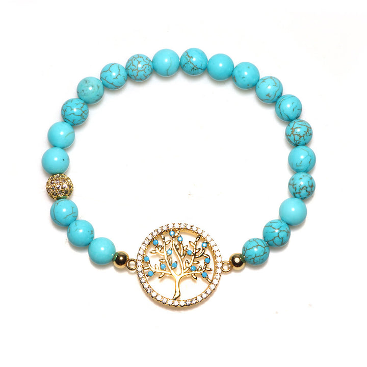 Pulsera de cuentas de turquesa natural con árbol de la vida de Olivenorma