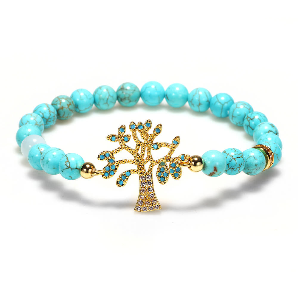 Pulsera de cuentas de turquesa natural con árbol de la vida de Olivenorma