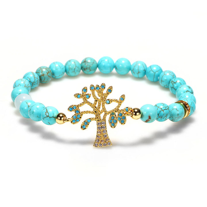 Pulsera de cuentas de turquesa natural con árbol de la vida de Olivenorma