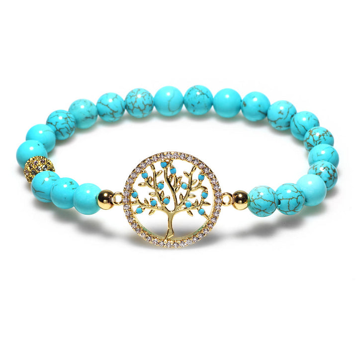 Pulsera de cuentas de turquesa natural con árbol de la vida de Olivenorma