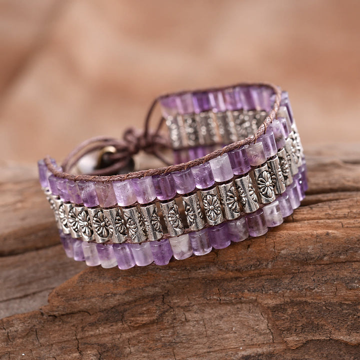 Pulsera ancha bohemia con cuentas de piedra del emperador Olivenorma