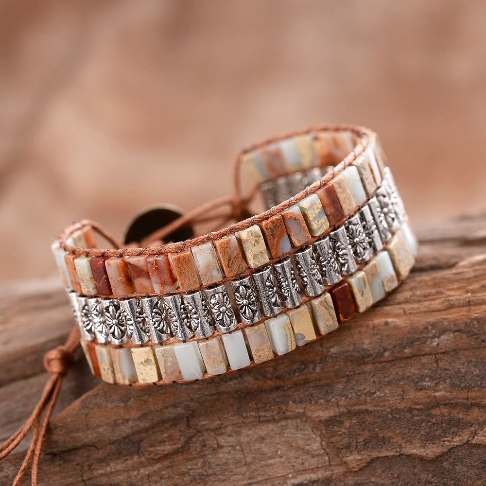 Pulsera ancha bohemia con cuentas de piedra del emperador Olivenorma