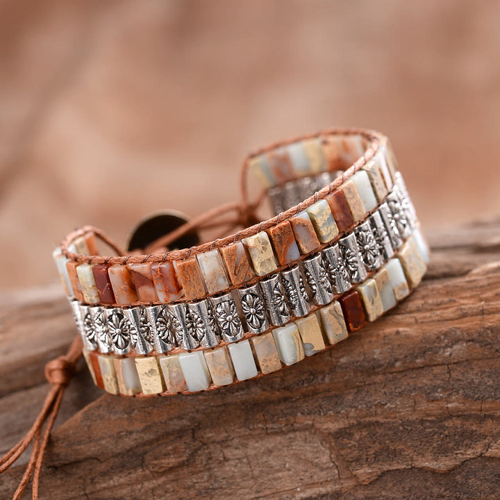 Pulsera ancha bohemia con cuentas de piedra del emperador Olivenorma