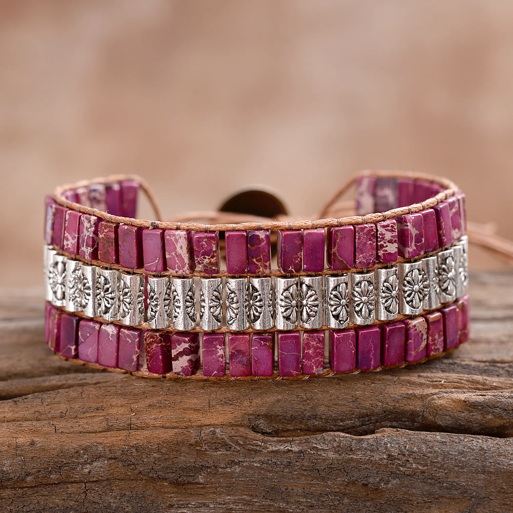 Pulsera ancha bohemia con cuentas de piedra del emperador Olivenorma