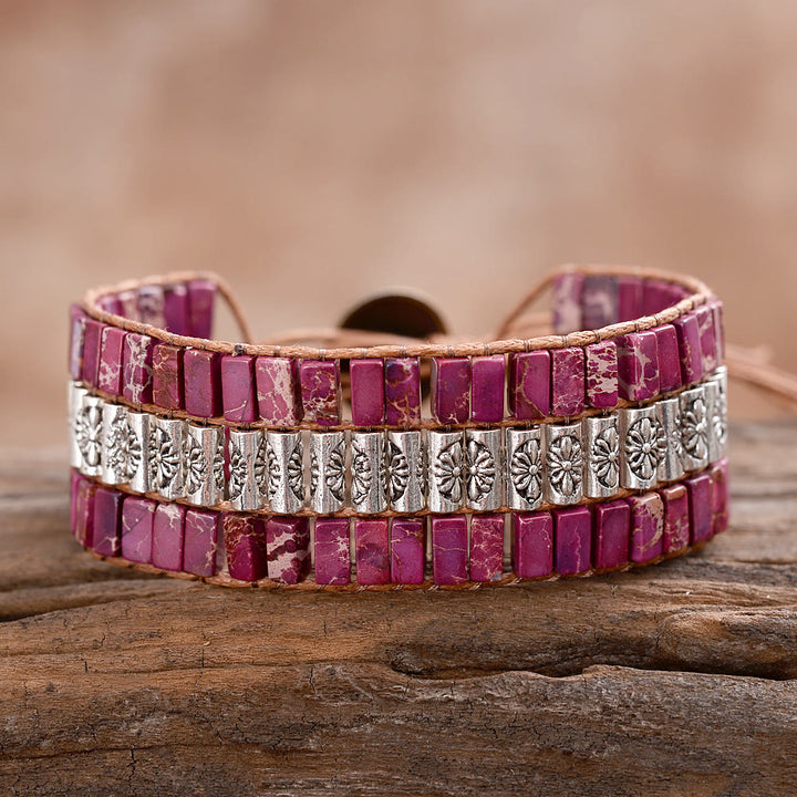 Pulsera ancha bohemia con cuentas de piedra del emperador Olivenorma