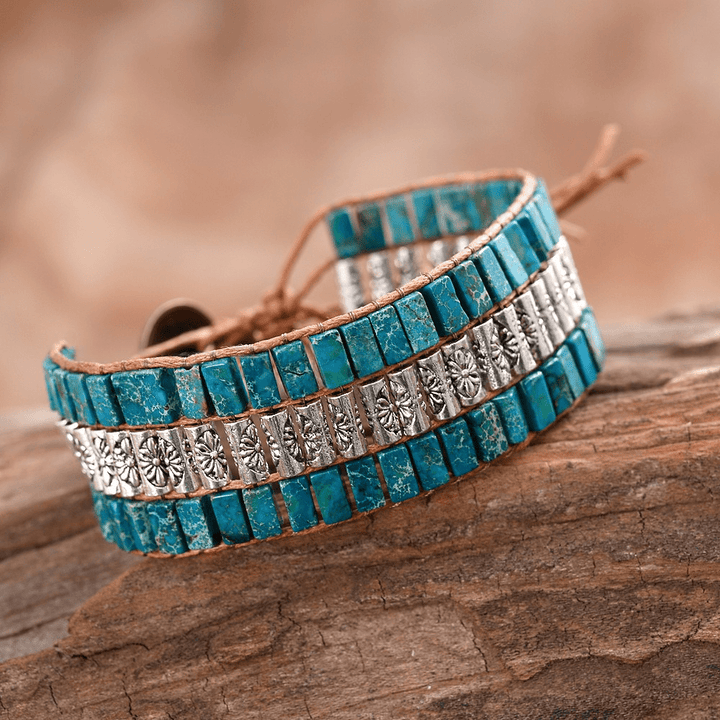Pulsera ancha bohemia con cuentas de piedra del emperador Olivenorma