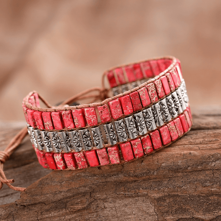 Pulsera ancha bohemia con cuentas de piedra del emperador Olivenorma