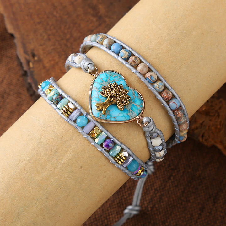 Pulsera Olivenorma de agalmatolita y piedra emperador del árbol de la vida