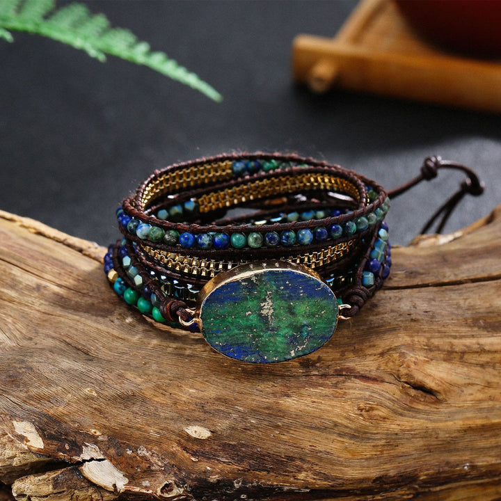 Pulsera trenzada de turquesa africana y lapislázuli de Olivenorma
