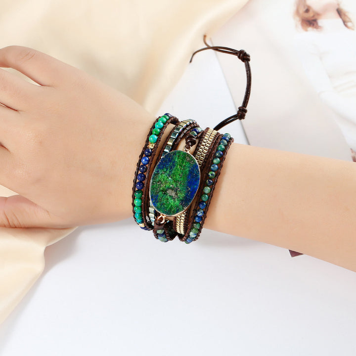 Pulsera trenzada de turquesa africana y lapislázuli de Olivenorma
