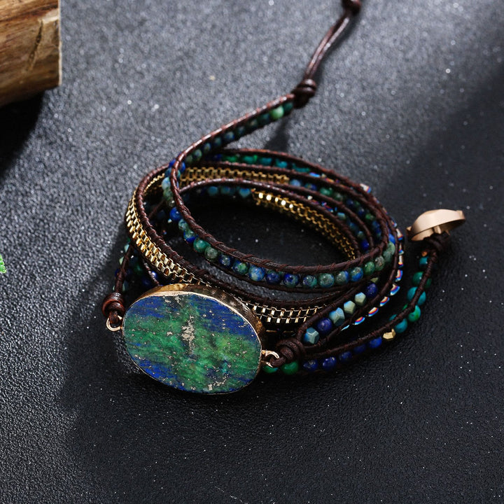 Pulsera trenzada de turquesa africana y lapislázuli de Olivenorma