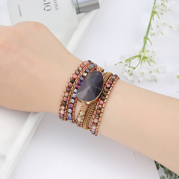 Pulsera trenzada de amatista, rodonita y jaspe con imagen de Olivenorma
