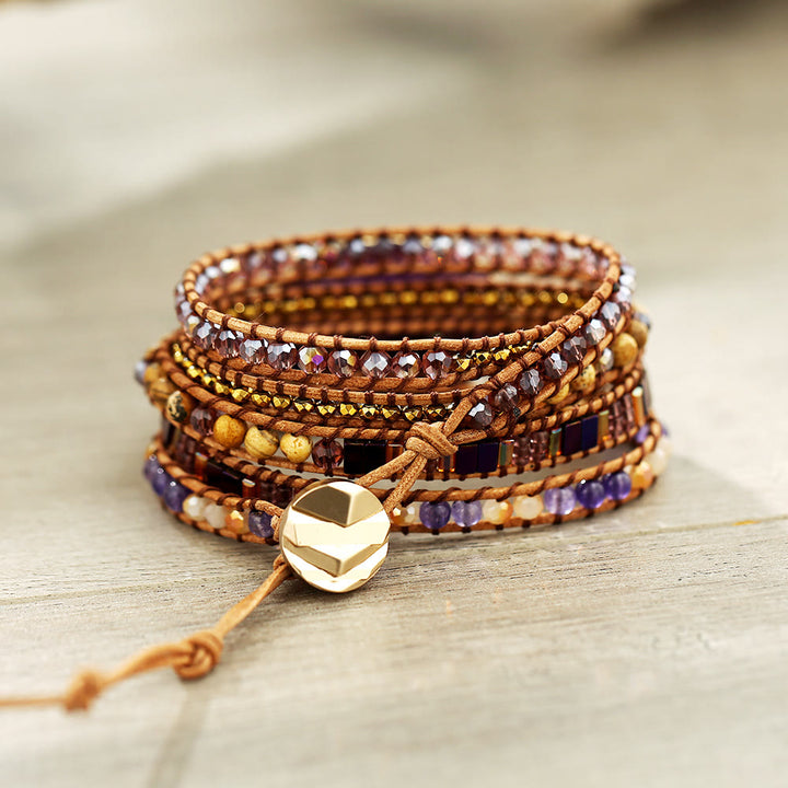 Pulsera trenzada de amatista, rodonita y jaspe con imagen de Olivenorma
