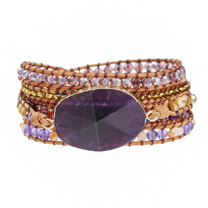 Pulsera trenzada de amatista, rodonita y jaspe con imagen de Olivenorma